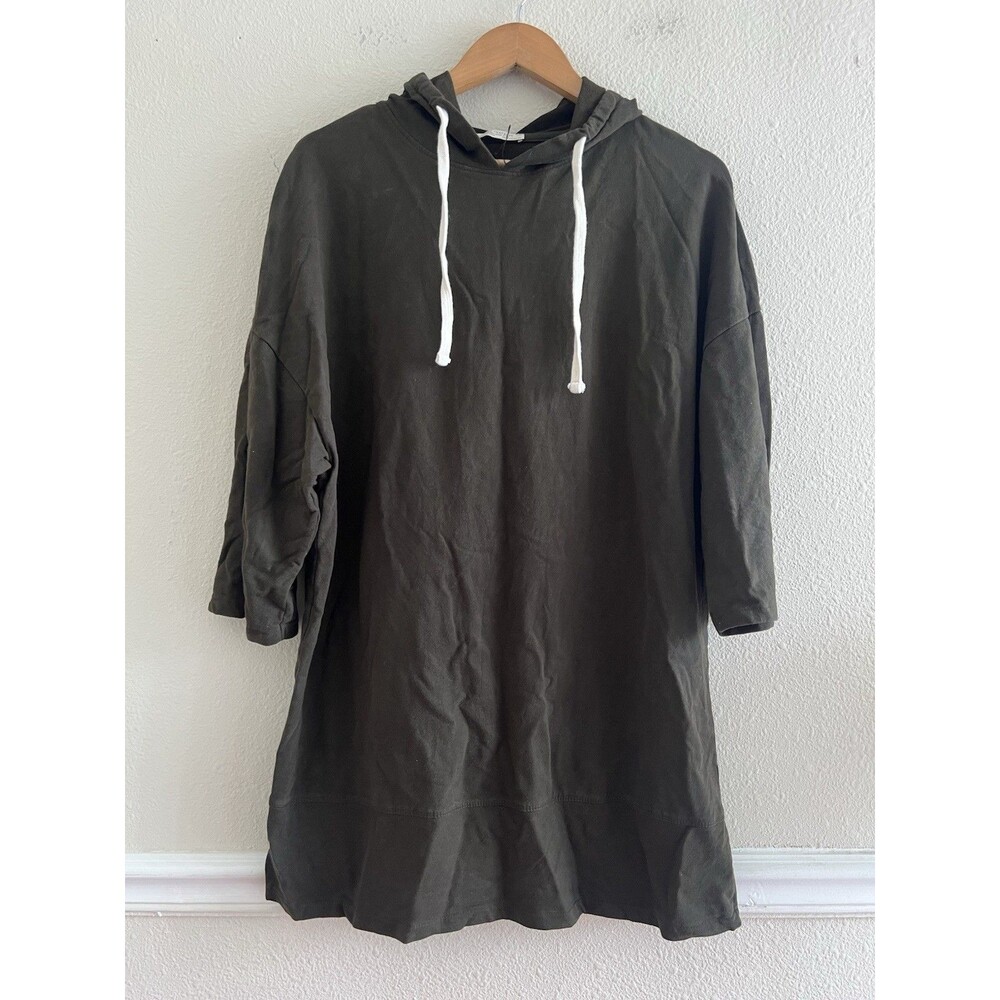 Zara Trafaluc Womens M Olive Green Longline Hooded Tunic Top Sweatshirt Cozy
